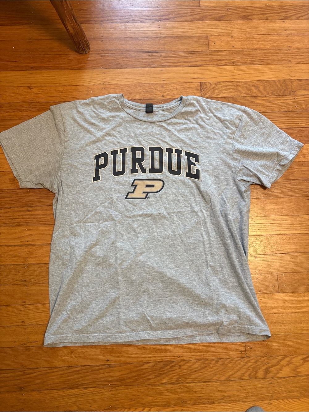 Soft Style Purdue Short Sleeve Tee in Gray with Black & Gold Logo